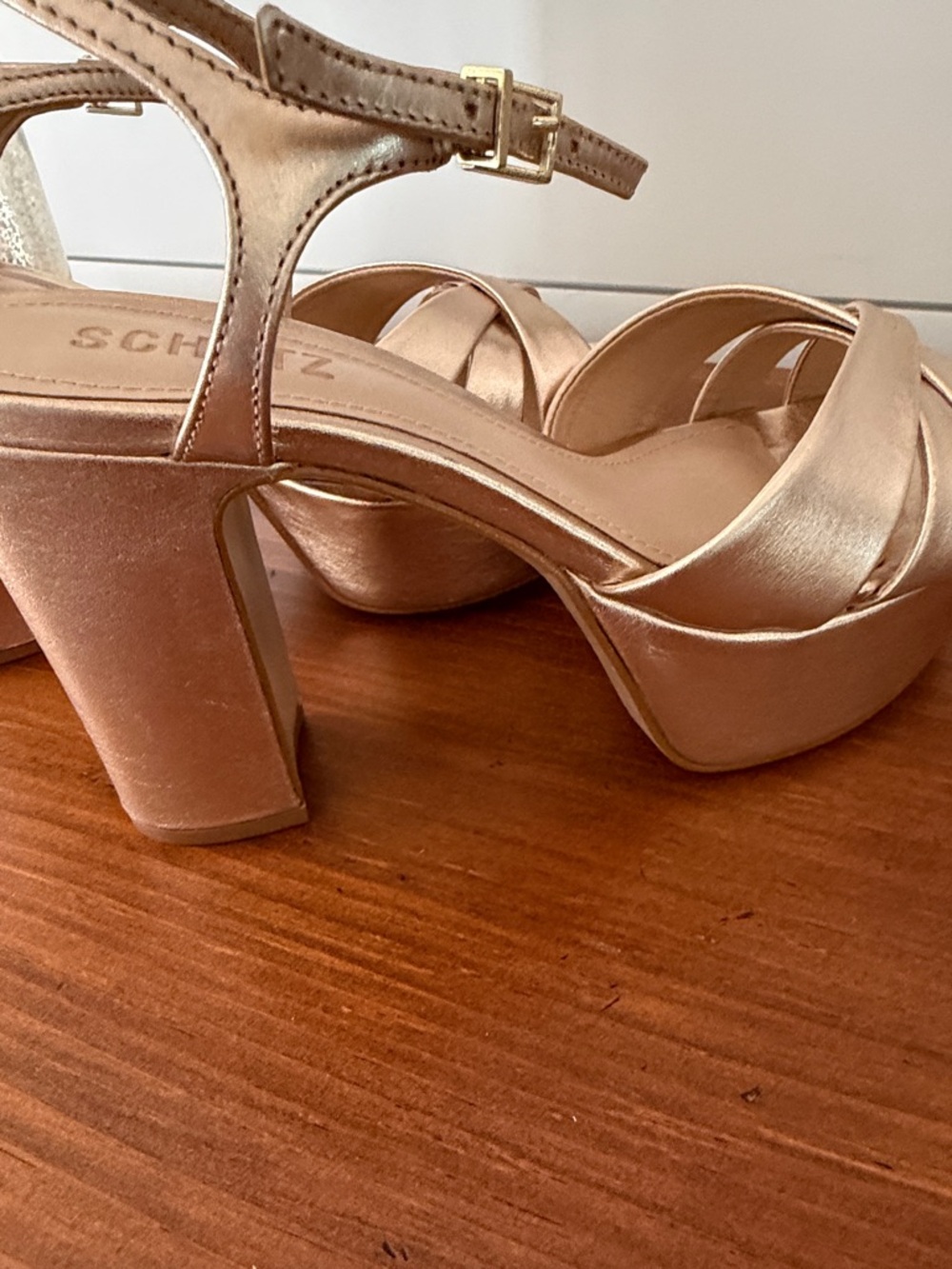 Shultz Keefa Metallic Gold Platform Sandals with Ankle Strap - Picture 7 of 8
